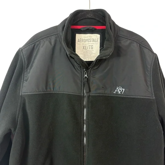 Aeropostale Y2K Men’s Fleece Jacket Zip Up Black Classic Size XL - Picture 2 of 9